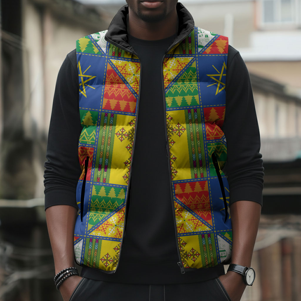 Ethiopia Christmas Sleeveless Puffer Jacket Patchwork Style