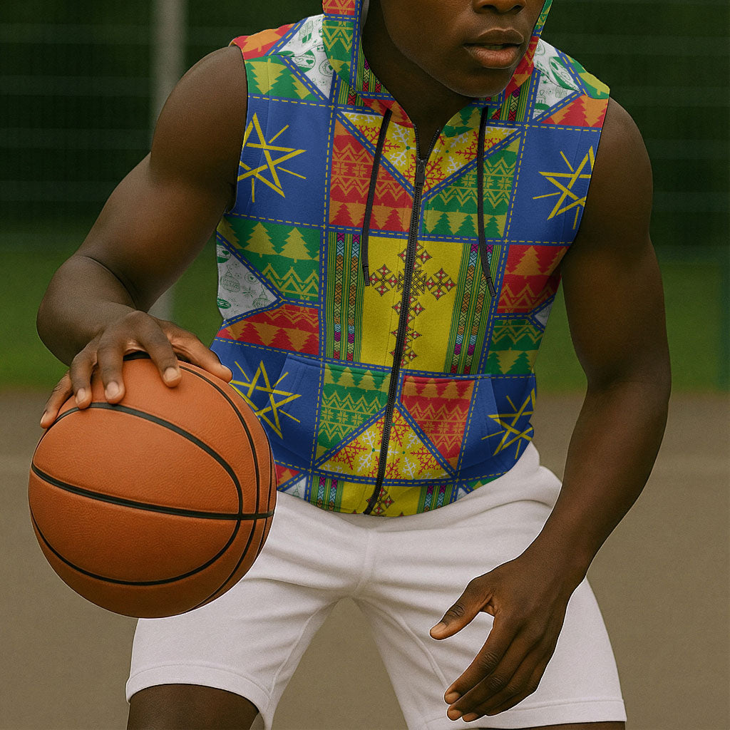 Ethiopia Christmas Sleeveless Zip Hoodie Patchwork Style