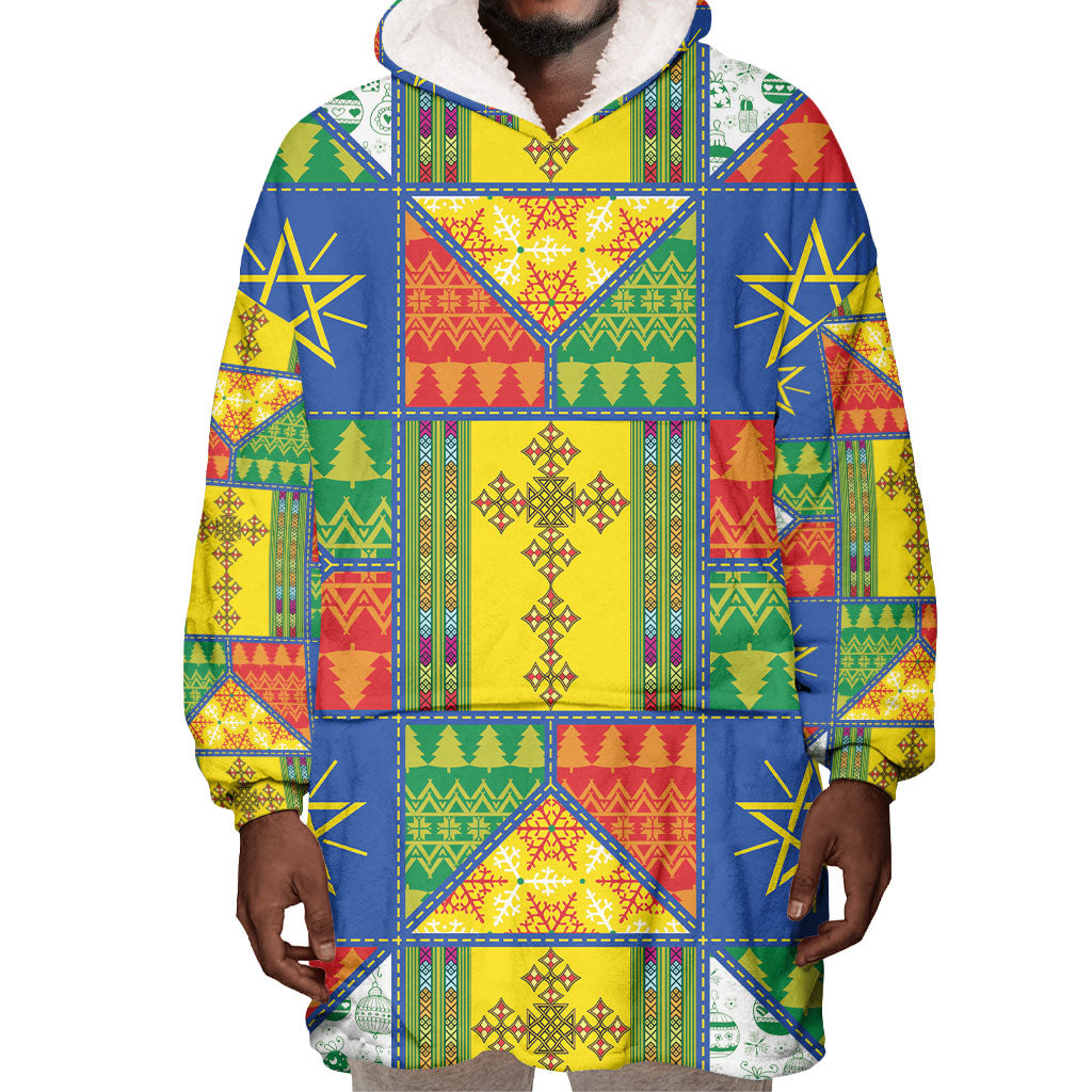 Ethiopia Christmas Wearable Blanket Hoodie Patchwork Style