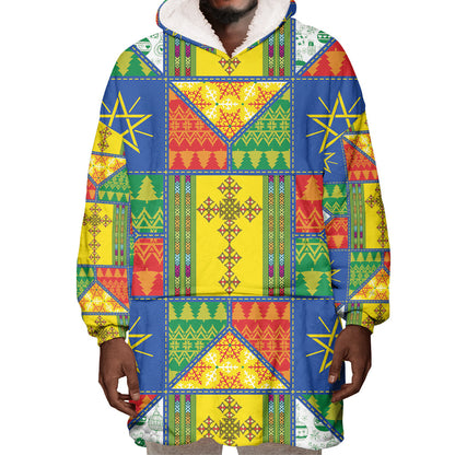 Ethiopia Christmas Wearable Blanket Hoodie Patchwork Style