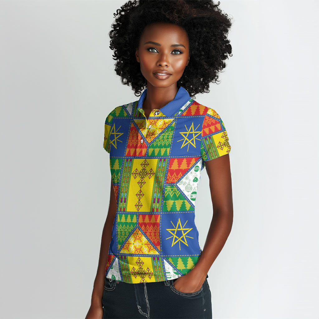 Ethiopia Christmas Women Polo Shirt Patchwork Style