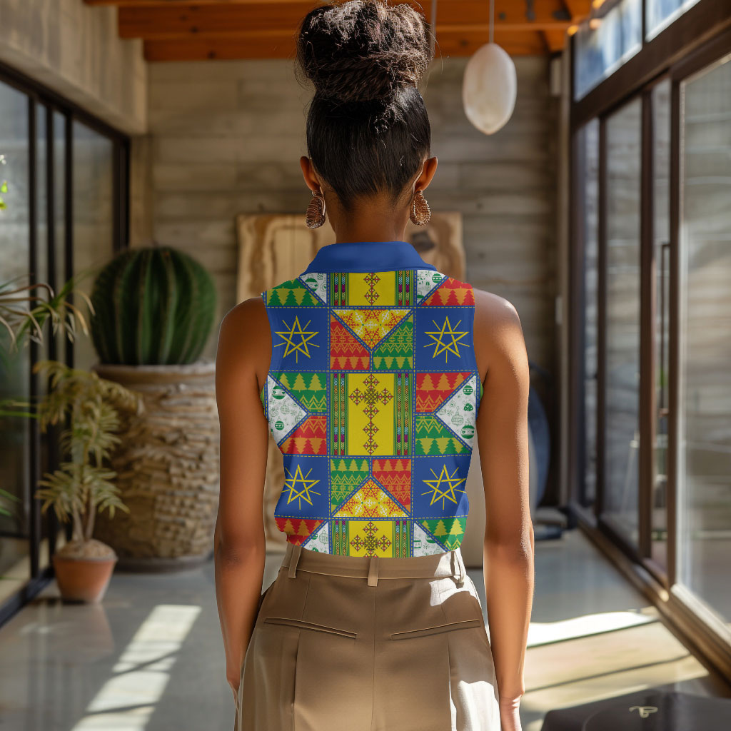Ethiopia Christmas Women Sleeveless Polo Shirt Patchwork Style