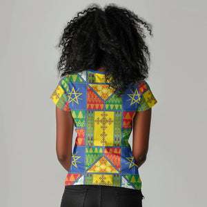 Ethiopia Christmas Women V-Neck T-Shirt Patchwork Style