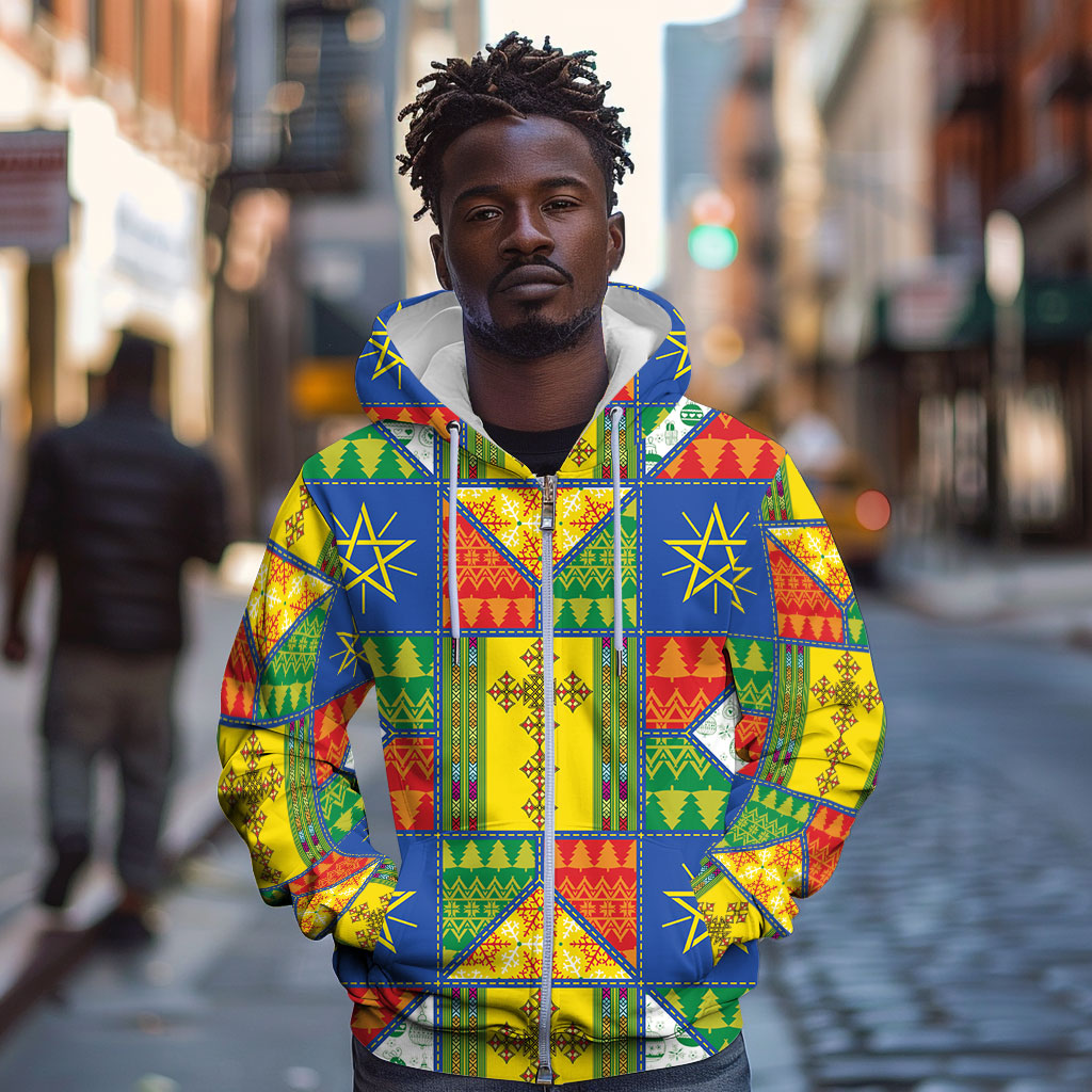 Ethiopia Christmas Zip Hoodie Patchwork Style