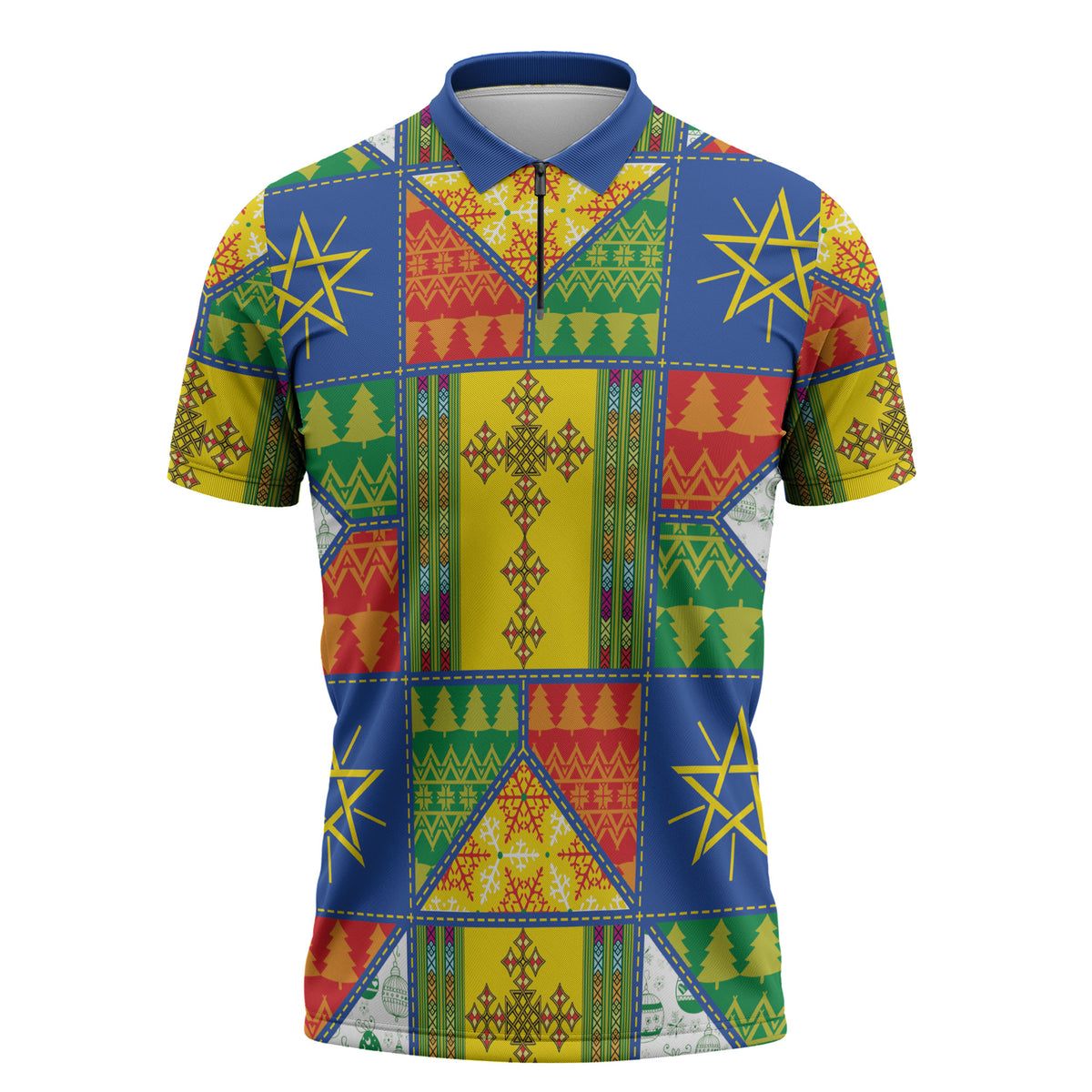 Ethiopia Christmas Zipper Polo Shirt Patchwork Style
