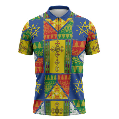 Ethiopia Christmas Zipper Polo Shirt Patchwork Style