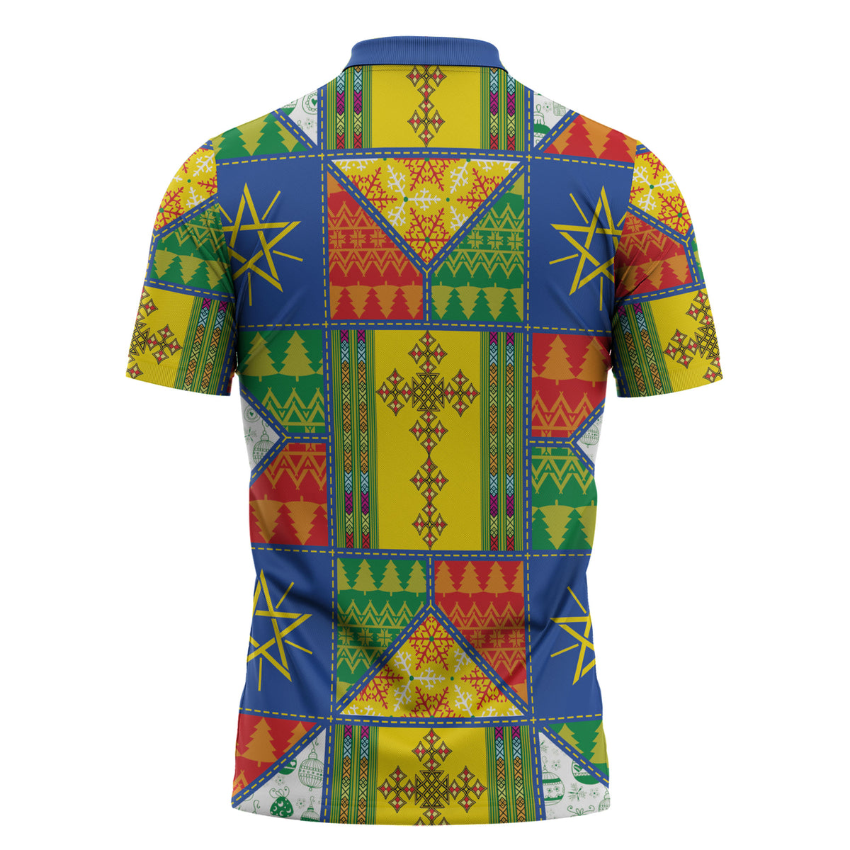 Ethiopia Christmas Zipper Polo Shirt Patchwork Style