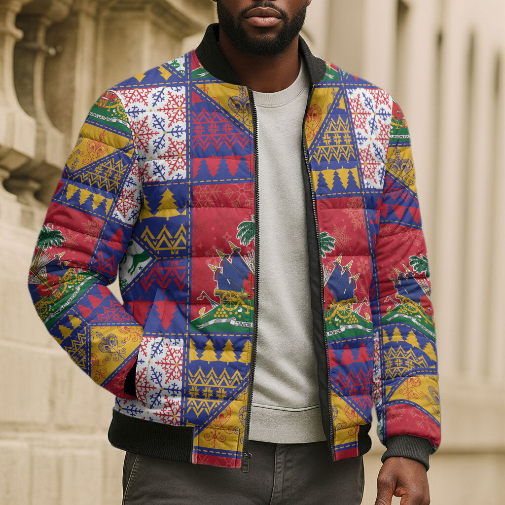 Haiti Christmas Bomber Puffer Jacket Patchwork Style