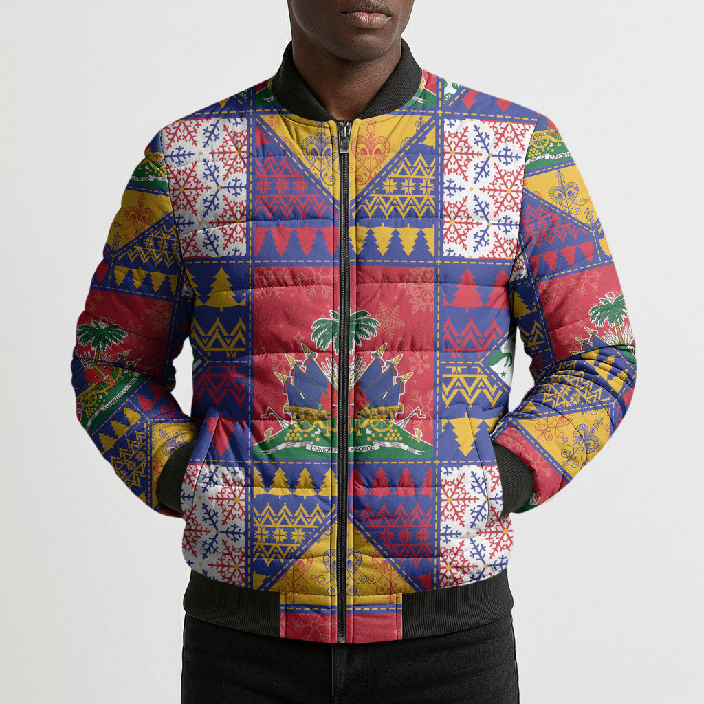 Haiti Christmas Bomber Puffer Jacket Patchwork Style