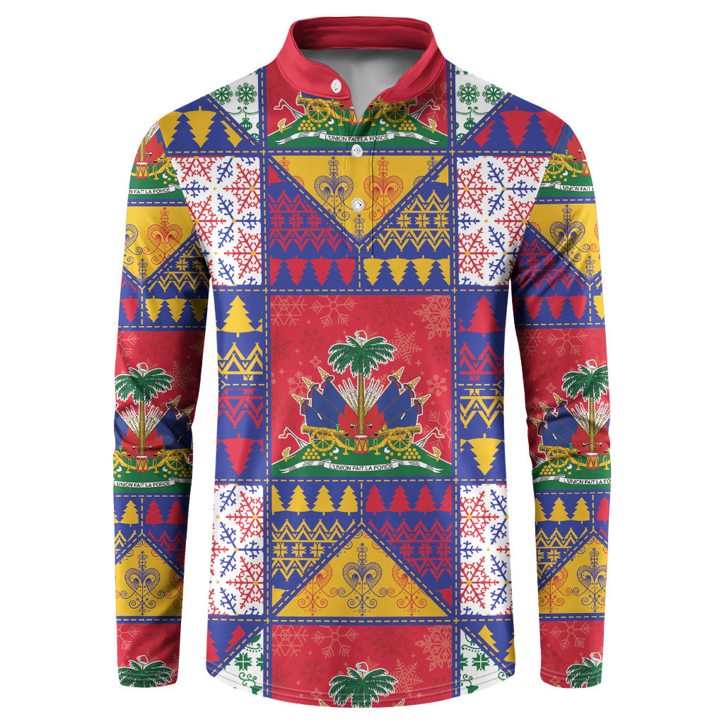 Haiti Christmas Button Sweatshirt Patchwork Style