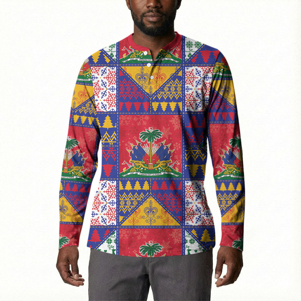 Haiti Christmas Button Sweatshirt Patchwork Style