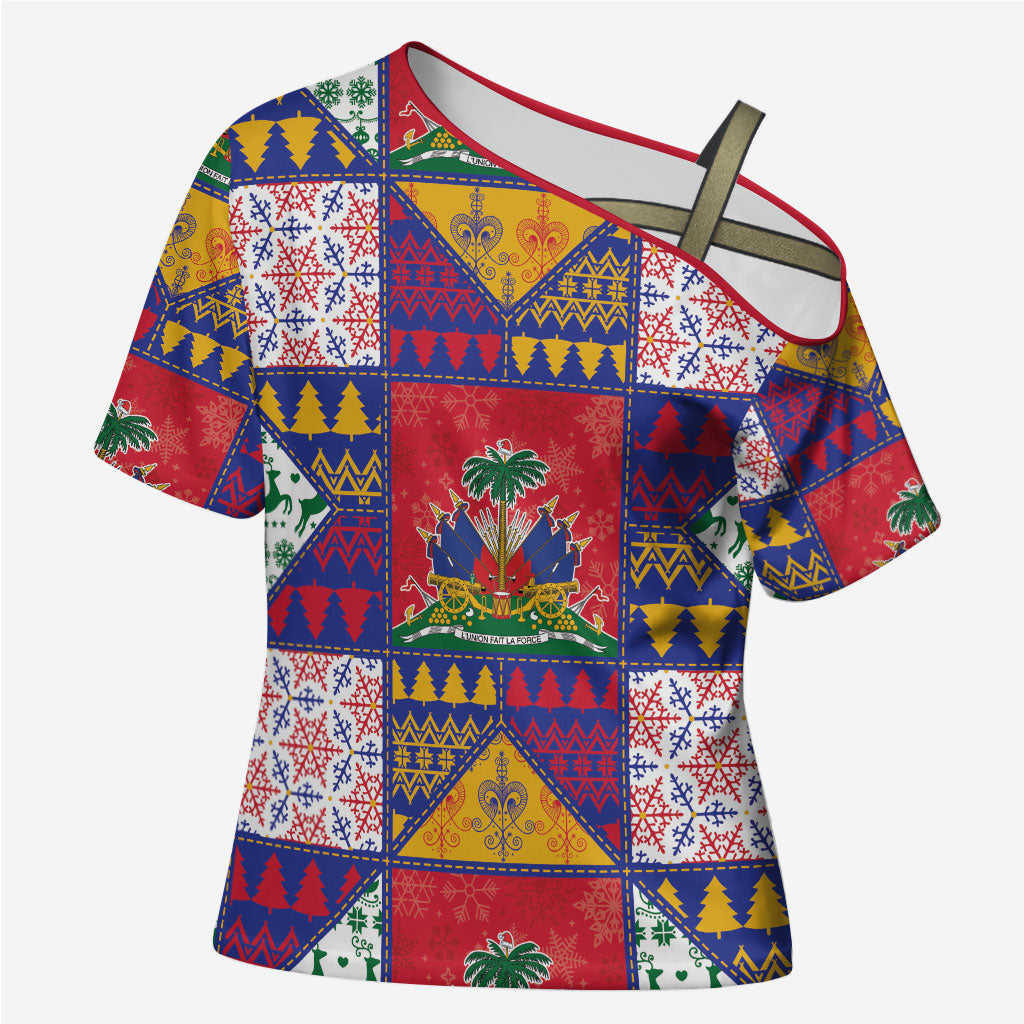Haiti Christmas Cross Shoulder Shirt Patchwork Style