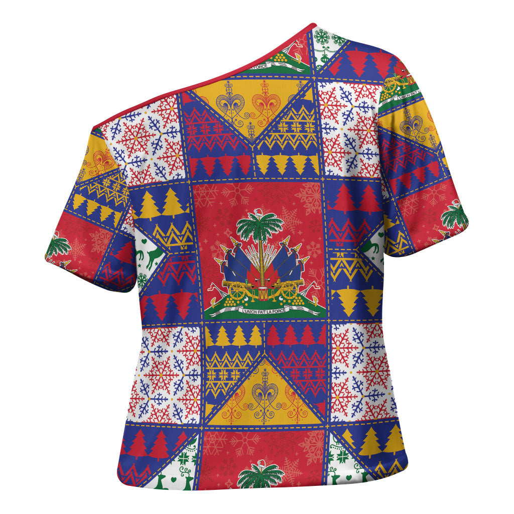 Haiti Christmas Cross Shoulder Shirt Patchwork Style