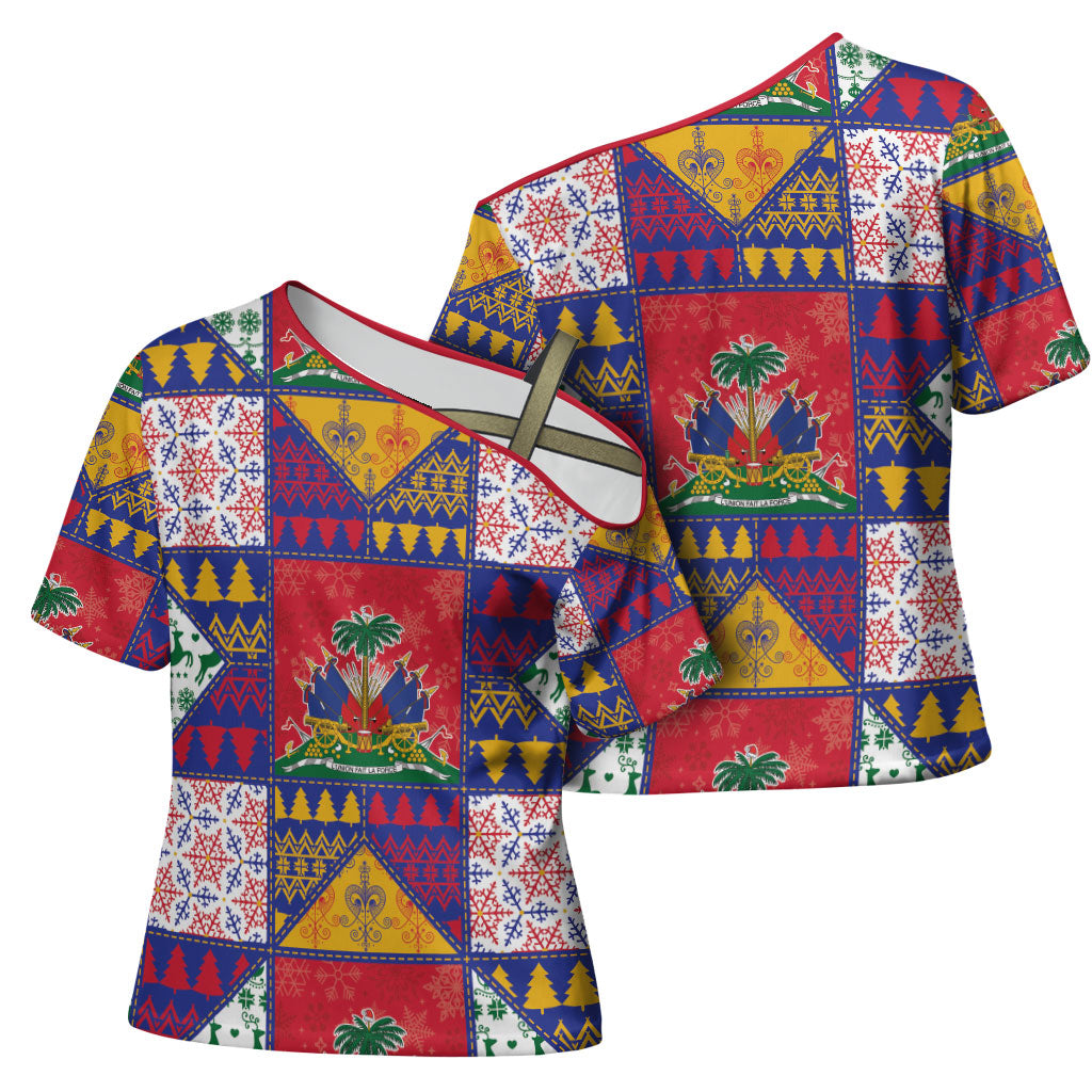 Haiti Christmas Cross Shoulder Shirt Patchwork Style