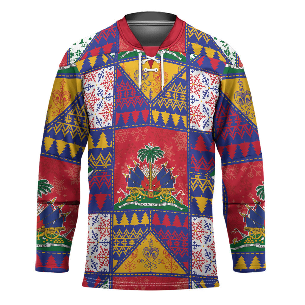 Haiti Christmas Hockey Jersey Patchwork Style