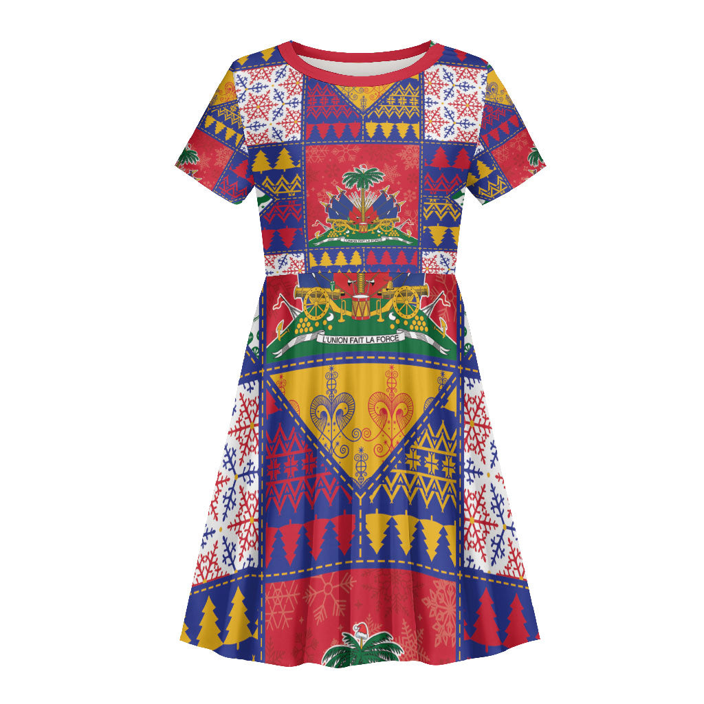 Haiti Christmas Kid Short Sleeve Dress Patchwork Style