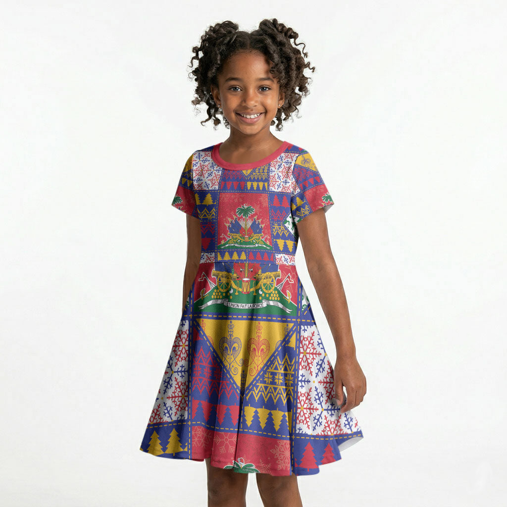 Haiti Christmas Kid Short Sleeve Dress Patchwork Style