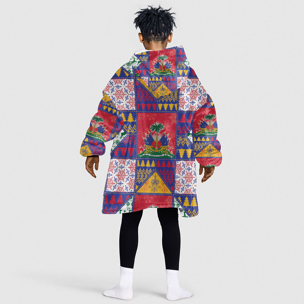 Haiti Christmas Kid Wearable Blanket Hoodie Patchwork Style