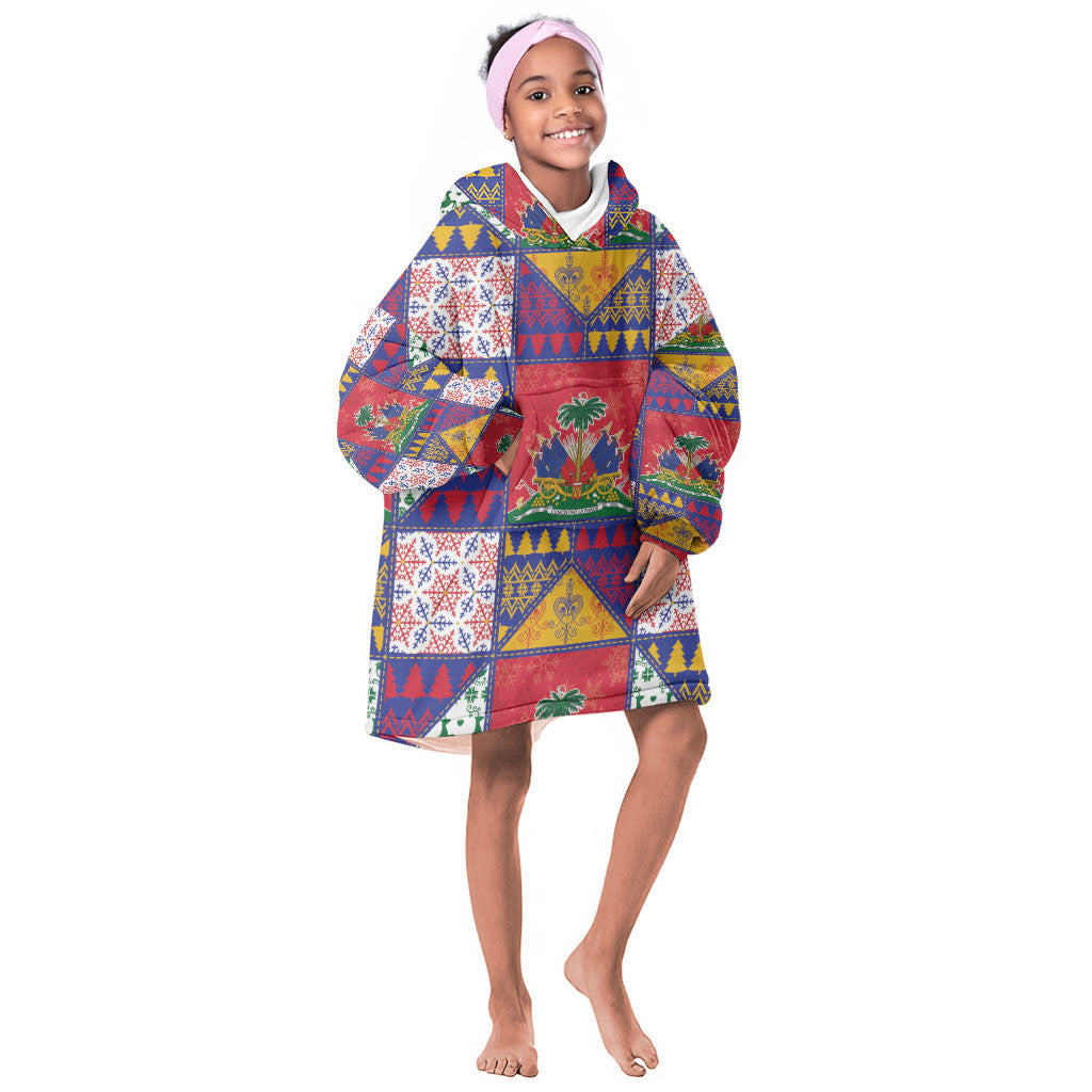 Haiti Christmas Kid Wearable Blanket Hoodie Patchwork Style