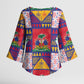 Haiti Christmas Kimono Sleeve Blouse Patchwork Style
