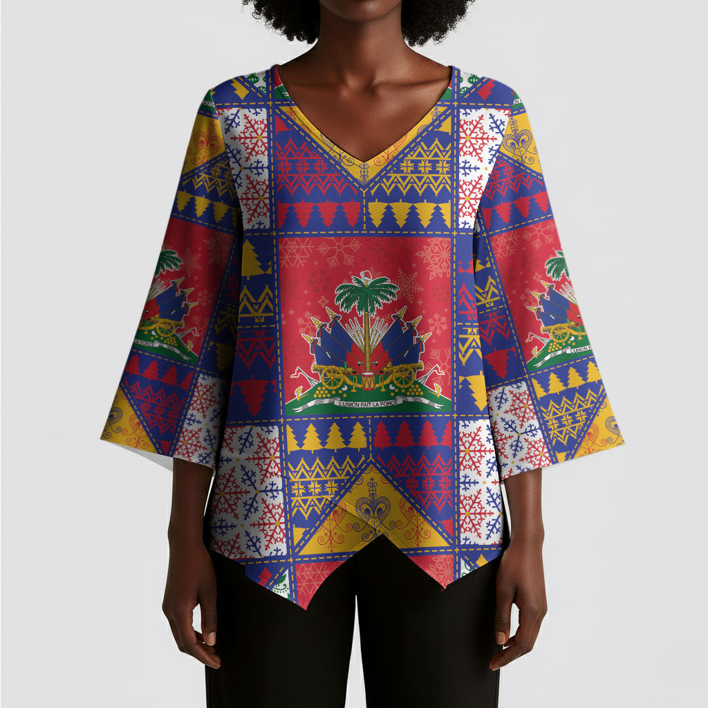 Haiti Christmas Kimono Sleeve Blouse Patchwork Style