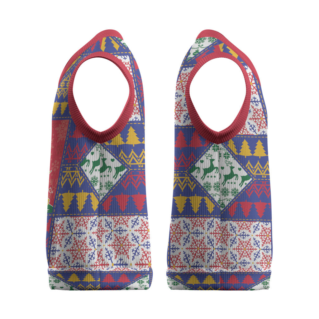Haiti Christmas Knitted V-Neck Vest Patchwork Style