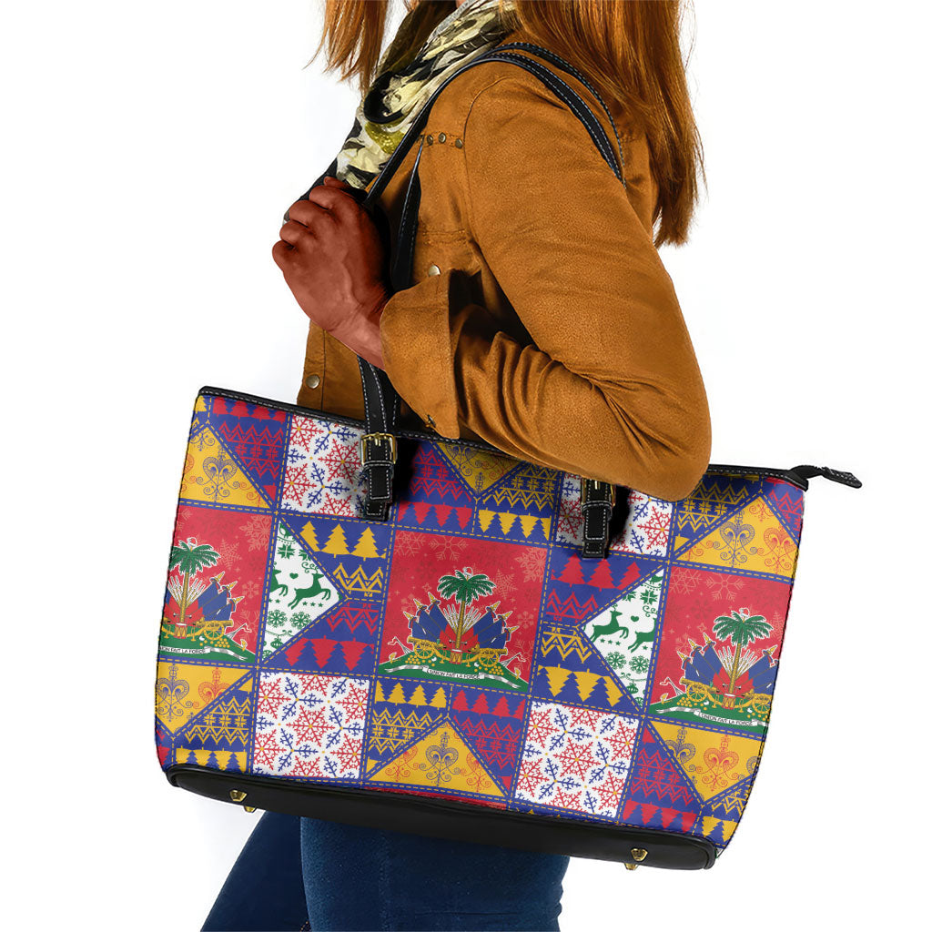 Haiti Christmas Leather Tote Bag Patchwork Style