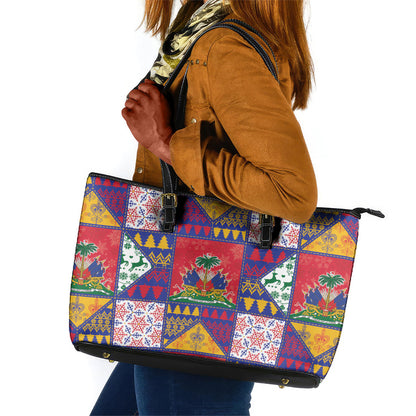 Haiti Christmas Leather Tote Bag Patchwork Style