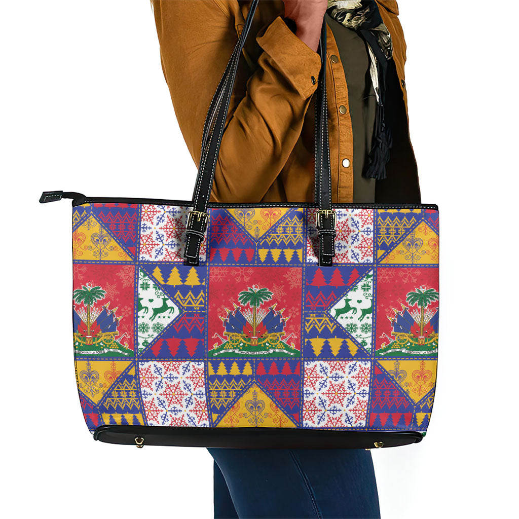 Haiti Christmas Leather Tote Bag Patchwork Style