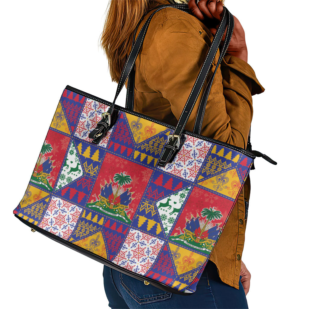 Haiti Christmas Leather Tote Bag Patchwork Style