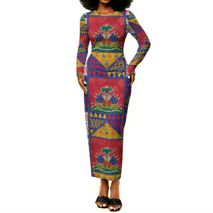 Haiti Christmas Long Sleeve Bodycon Dress Patchwork Style