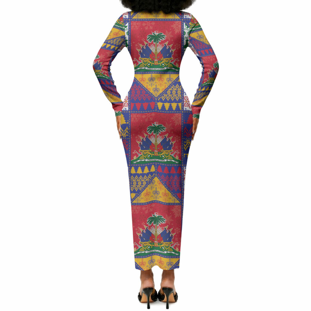 Haiti Christmas Long Sleeve Bodycon Dress Patchwork Style