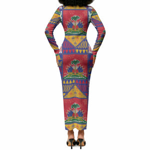 Haiti Christmas Long Sleeve Bodycon Dress Patchwork Style