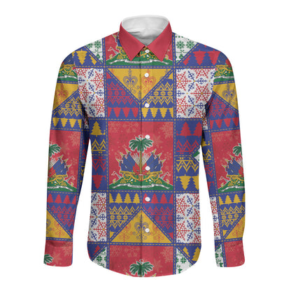 Haiti Christmas Long Sleeve Button Shirt Patchwork Style