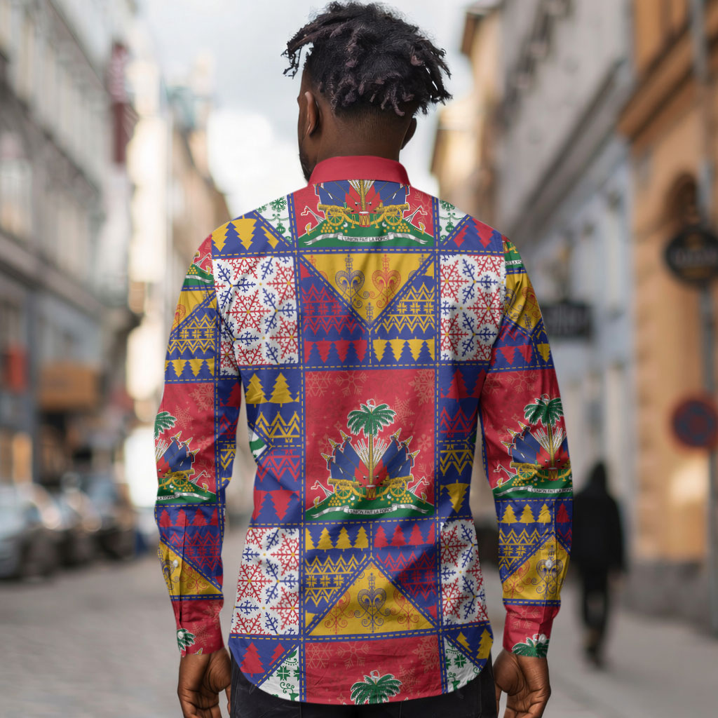 Haiti Christmas Long Sleeve Button Shirt Patchwork Style