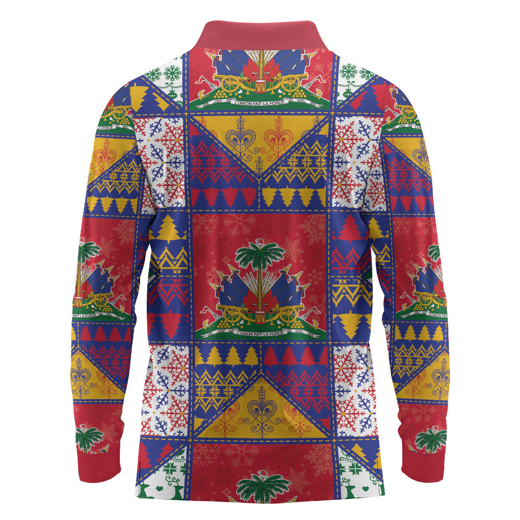 Haiti Christmas Long Sleeve Polo Shirt Patchwork Style