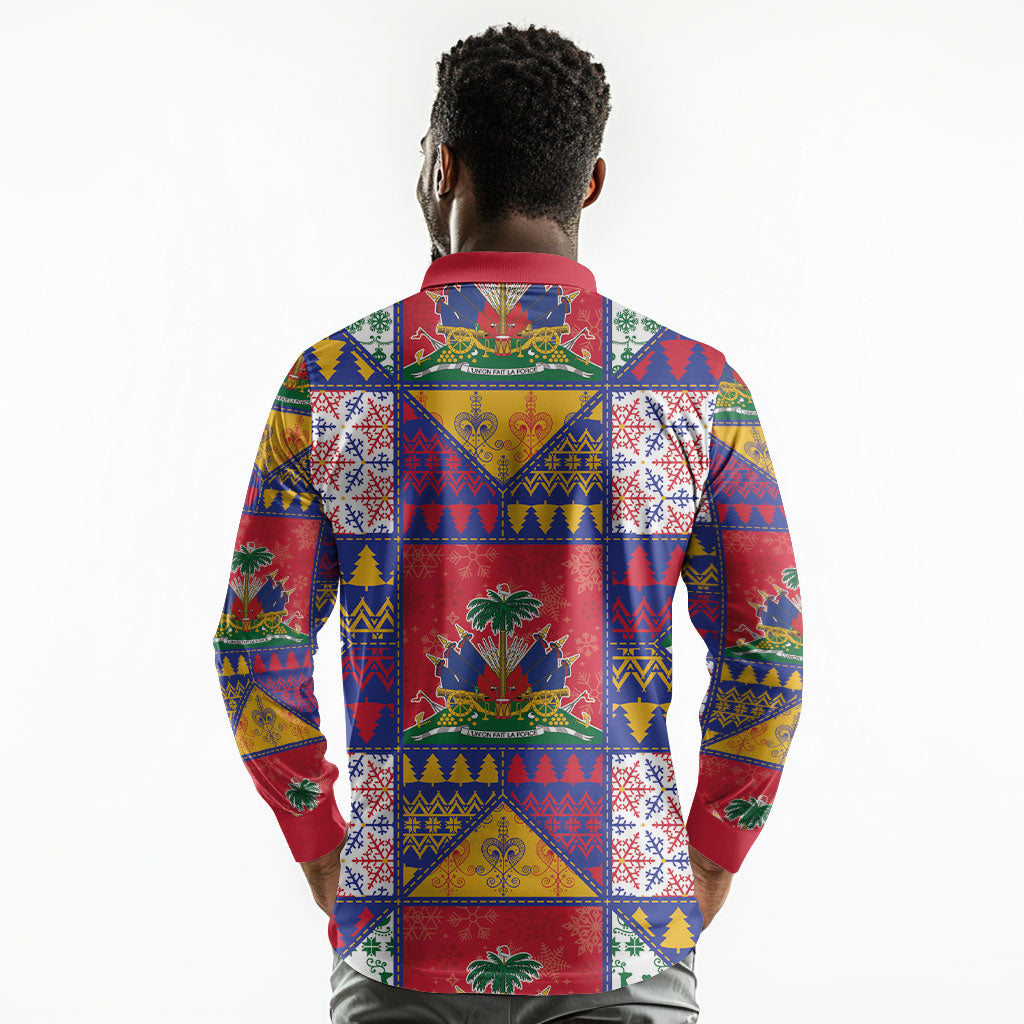 Haiti Christmas Long Sleeve Polo Shirt Patchwork Style
