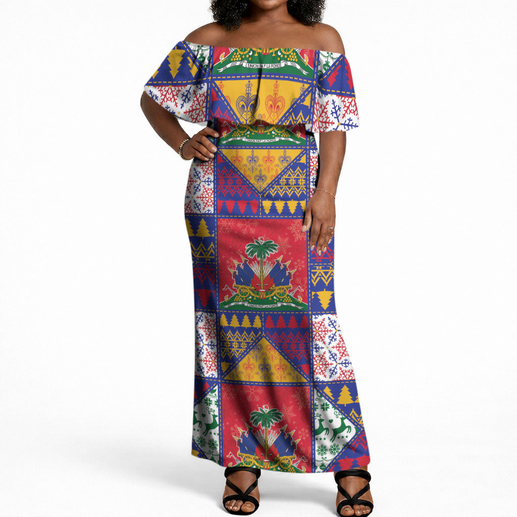 Haiti Christmas Off Shoulder Maxi Dress Patchwork Style