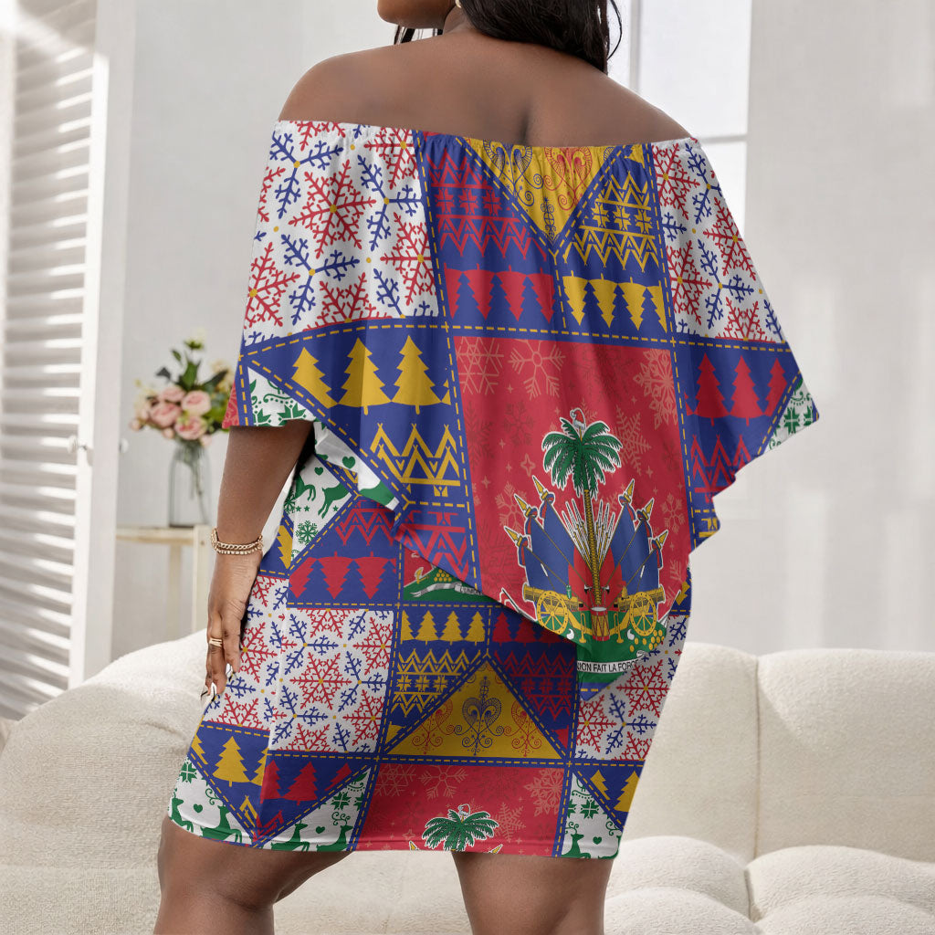 Haiti Christmas Off Shoulder Short Dress Patchwork Style