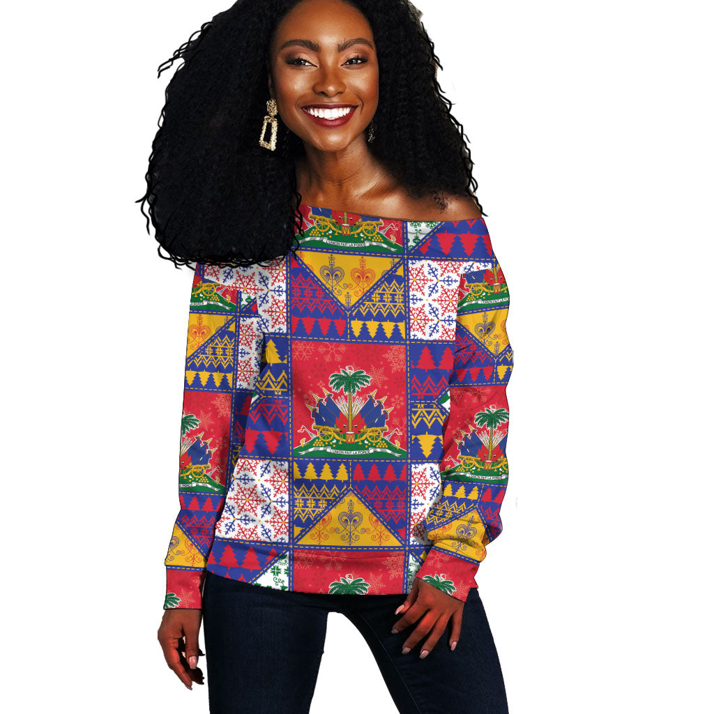 Haiti Christmas Off Shoulder Sweater Patchwork Style