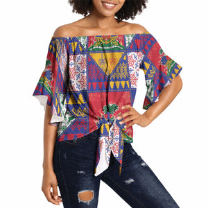 Haiti Christmas Off Shoulder Wrap Waist Top Patchwork Style