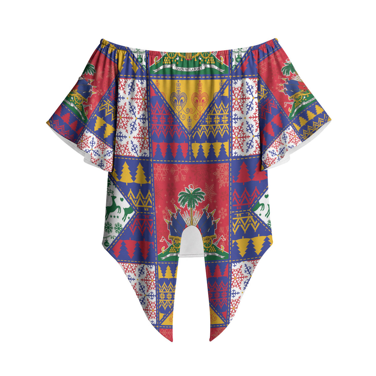 Haiti Christmas Off Shoulder Wrap Waist Top Patchwork Style
