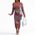 Haiti Christmas Off The Shoulder Long Sleeve Dress Patchwork Style
