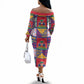 Haiti Christmas Off The Shoulder Long Sleeve Dress Patchwork Style
