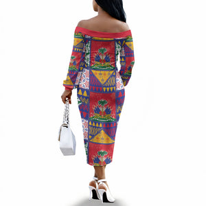 Haiti Christmas Off The Shoulder Long Sleeve Dress Patchwork Style