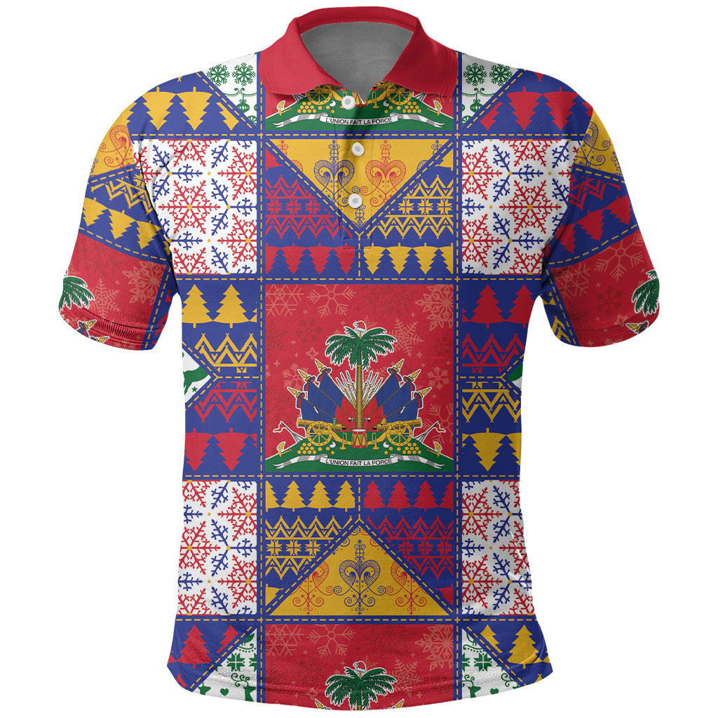 Haiti Christmas Polo Shirt Patchwork Style