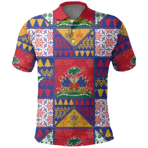 Haiti Christmas Polo Shirt Patchwork Style