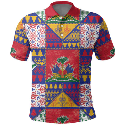 Haiti Christmas Polo Shirt Patchwork Style