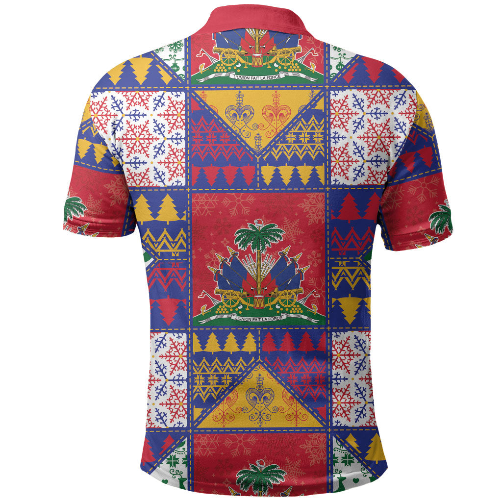 Haiti Christmas Polo Shirt Patchwork Style