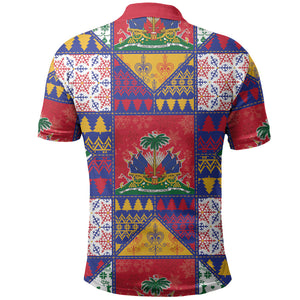 Haiti Christmas Polo Shirt Patchwork Style
